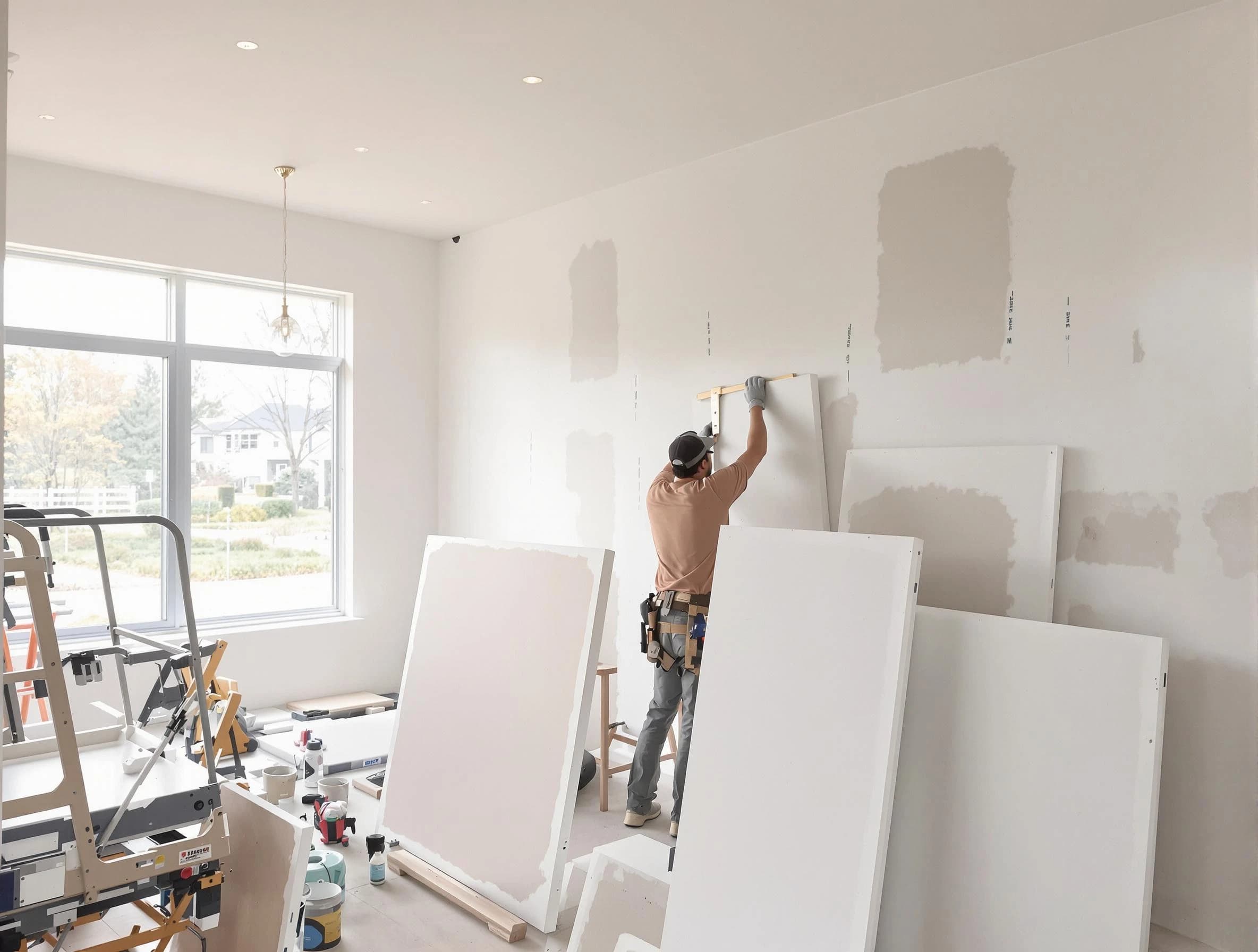 Warrensville Heights House Painters precisely hanging drywall sheets in Warrensville Heights, OH