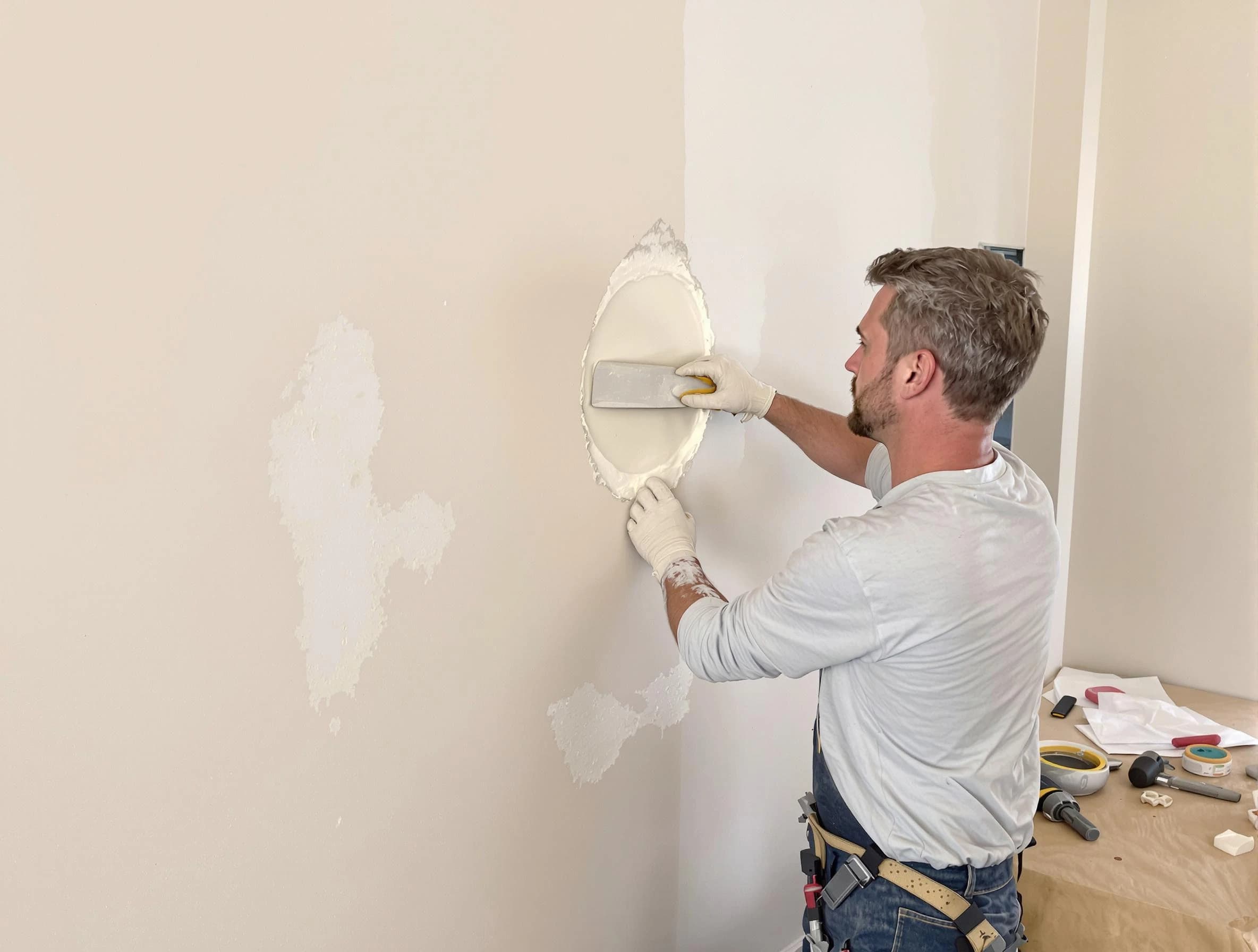 Warrensville Heights House Painters technician patching a drywall hole in Warrensville Heights, OH